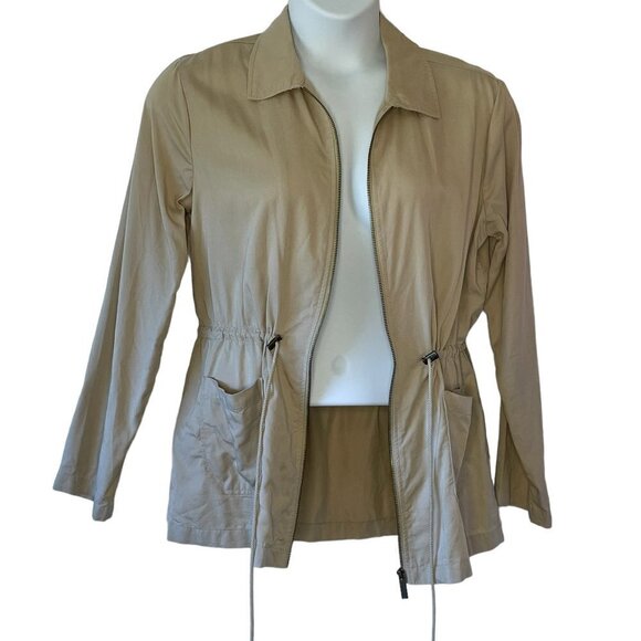 Sanctuary Anthropologie Women's Lyocell Utility Jacket Full Zip Khaki Tan  Large - Picture 3 of 7